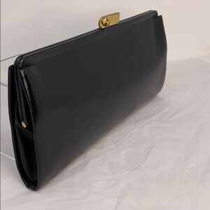 Vintage Black Leather Long Smooth Coronet Clutch